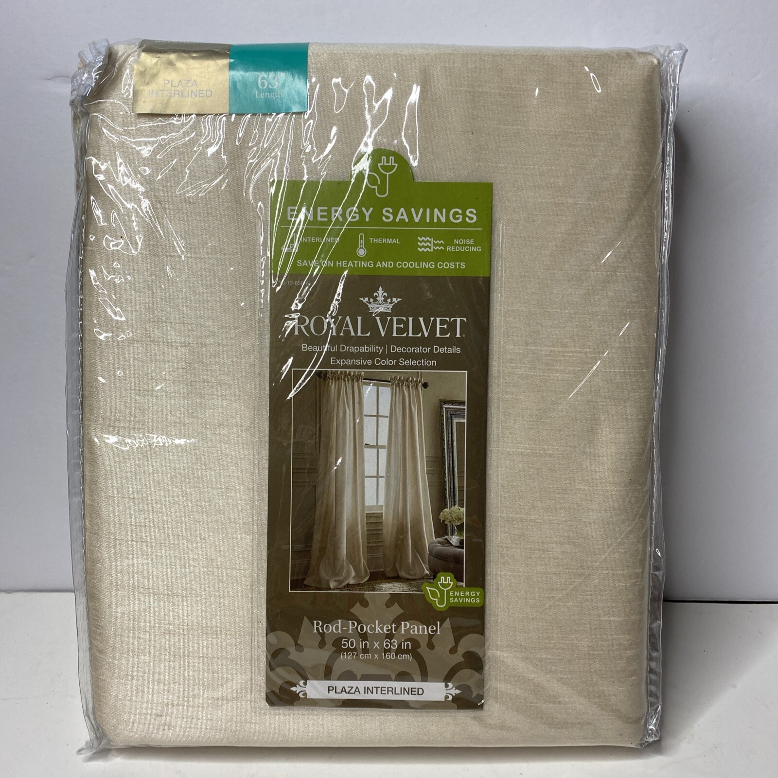 Royal Velvet Ivory Beige Interlined Rod-Pocket Curtain Panel 50x63” gallery