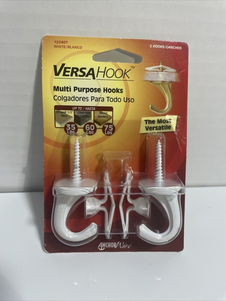 Hillman White Versa Hook 2 pk Small for Household Applications 35 - 60 - 75 lbs.