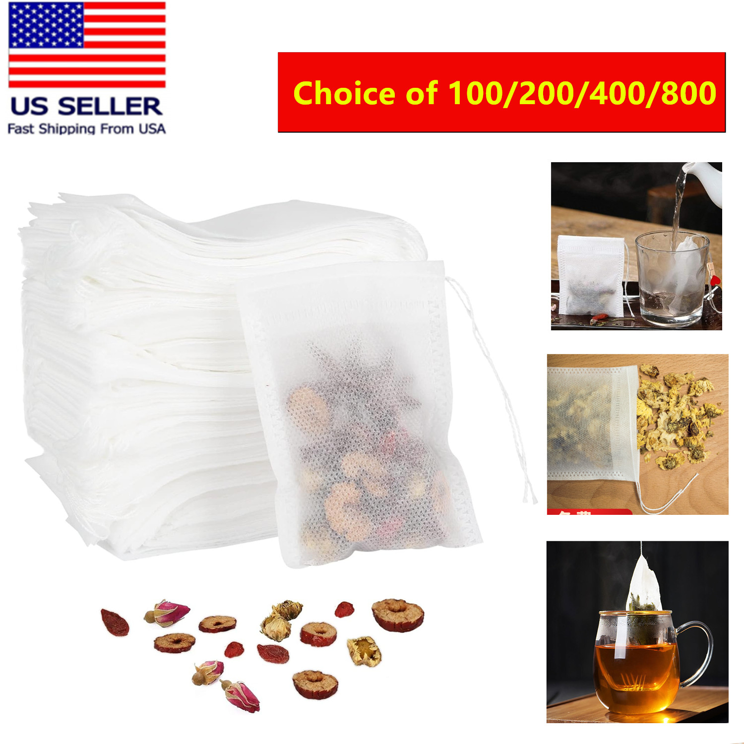100-800 PCS Non-woven Tea bag Filter Empty Teabags Herb Loose Drawstring Bag gallery