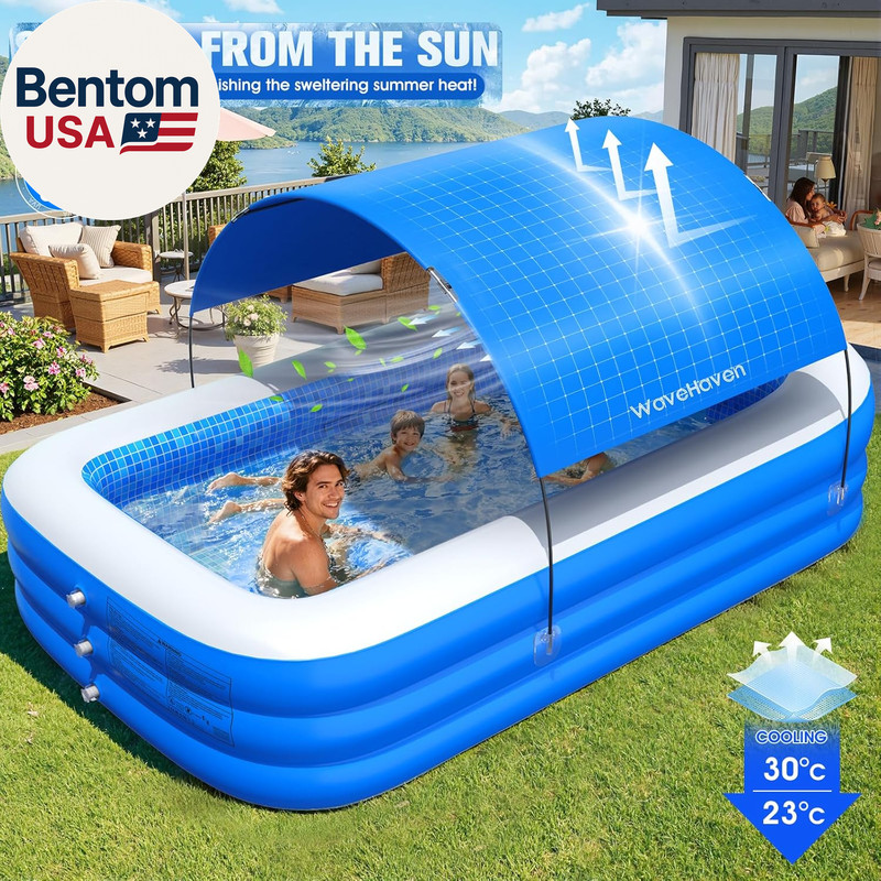 2026 Inflatable Pool with Canopy,Upgraded Blow up Pool for Adults&Kids,Large Inf gallery