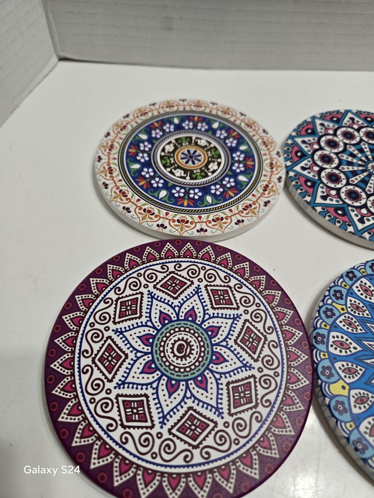 Set Of (6) MANDALA PATTERN Decorated With Bohemian Design Ceramic Coasters gallery