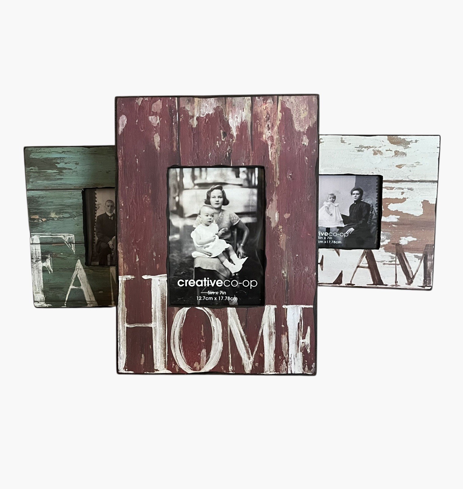 NEW Creative Co-Op Farmhouse Distressed Barn Heritage Wood Frames Set Of 3 gallery