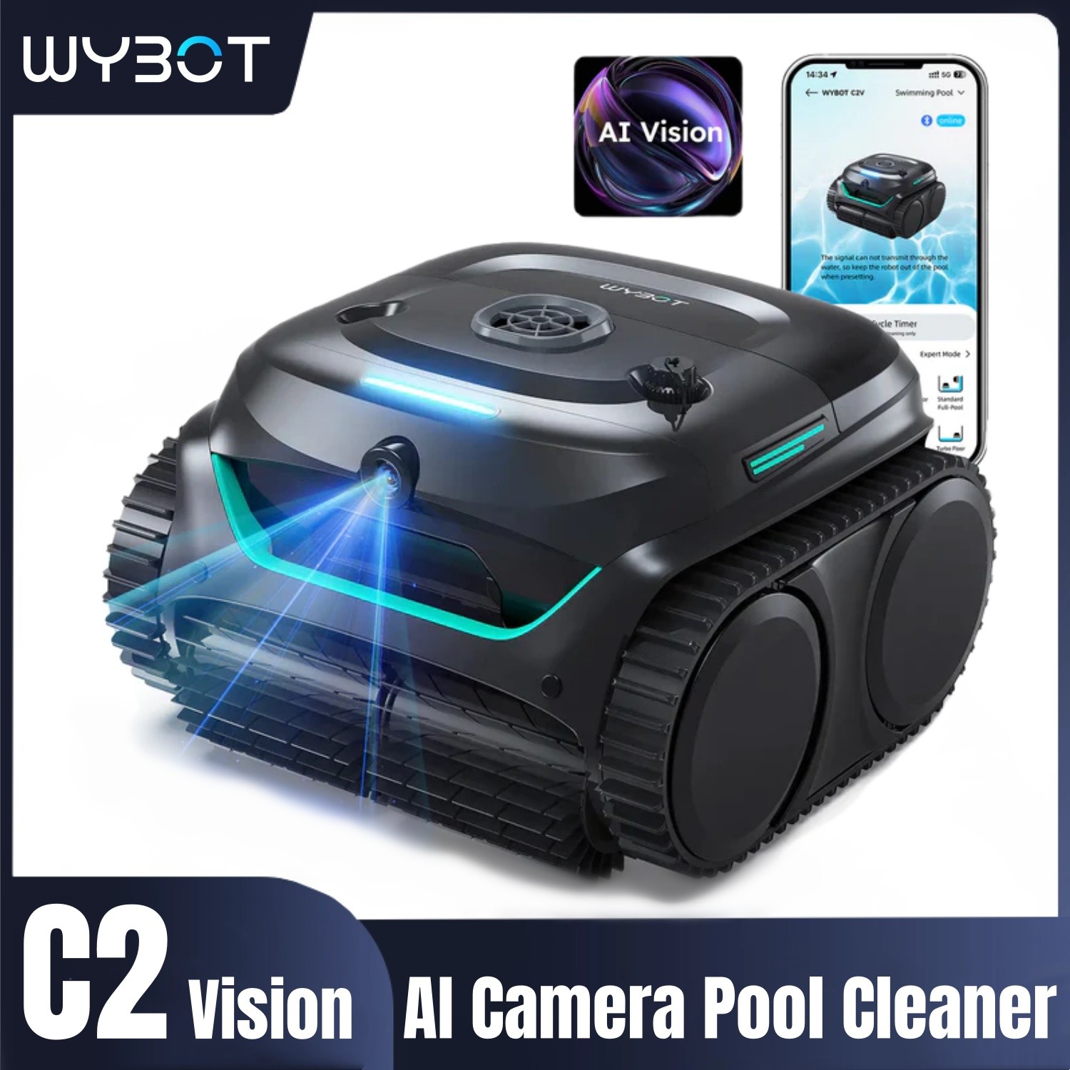 WYBOT C2 Vision Wall Climb Cordless Pool Vacuum Robot for inground Pools AI Came gallery