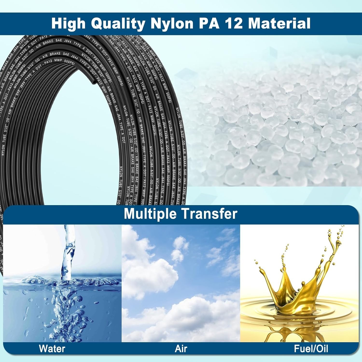 35FT 5/32 DOT Air Line SAE J844 PA12 Nylon Hose, Pneumatic Air Brake Tubing Kit gallery