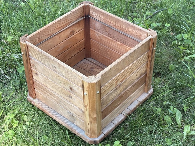 Rustic Slatted Pine Wood Storage Bin Planter Box Farmhouse 14x14 Inch Square Vtg gallery