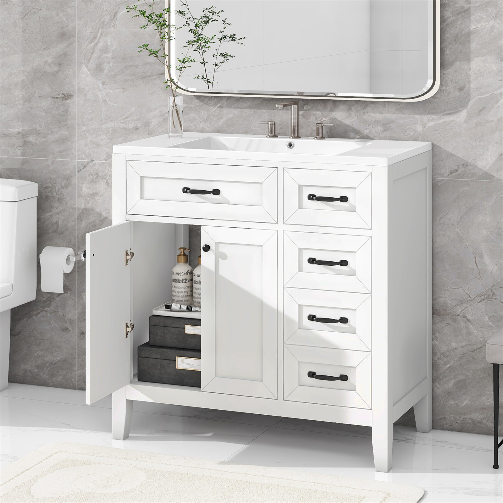 Modern 36" Bathroom Vanity w/Sink Combo Wood Bathroom Storage Cabine w/Drawers gallery