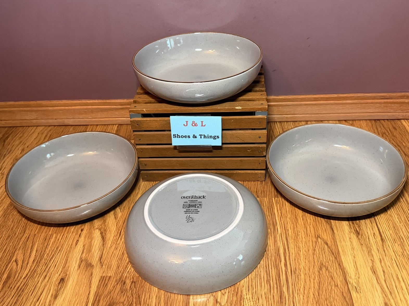 Over & Back Yes Let's Dinner/Pasta Bowls 8 1/4” Gray Set of 4 Stoneware EUC gallery