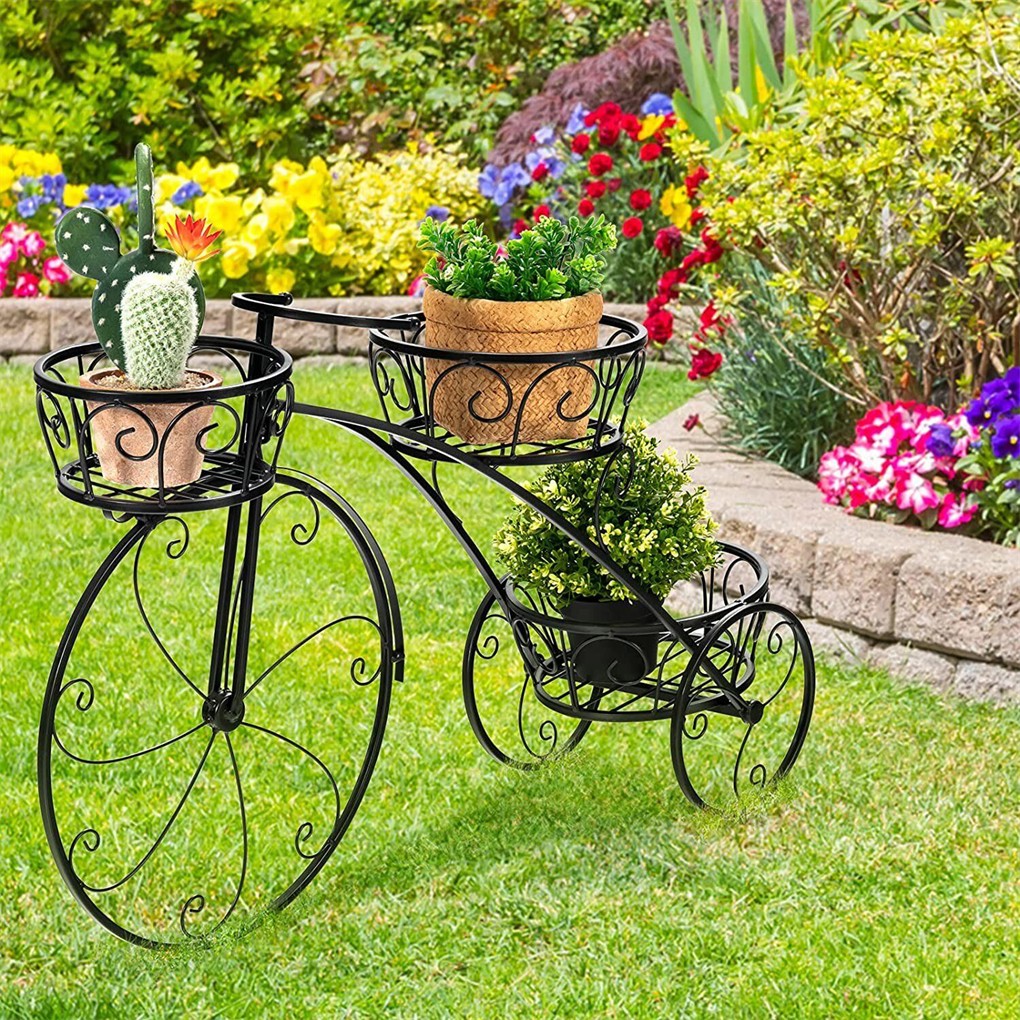 Bicycle Shape Plant Stand Metal Flower Pot Shelf Planters Display Rack for Patio gallery