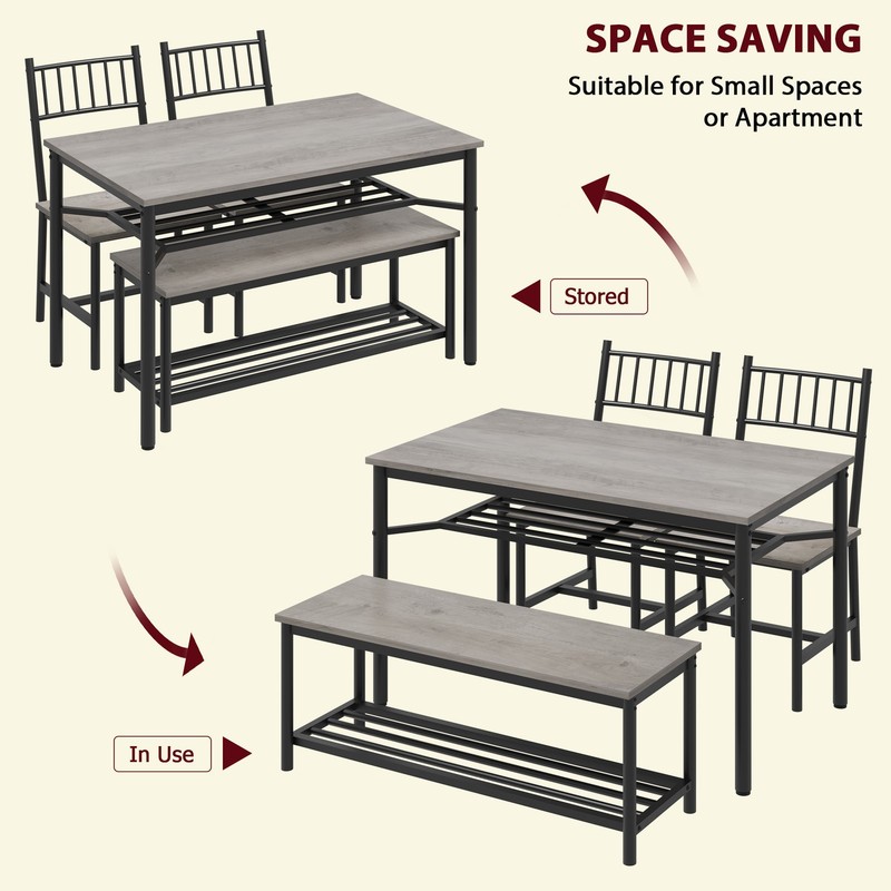 Dining Table Set for 4,Kitchen Table with 2 Chairs & Storage Bench for Apartment gallery