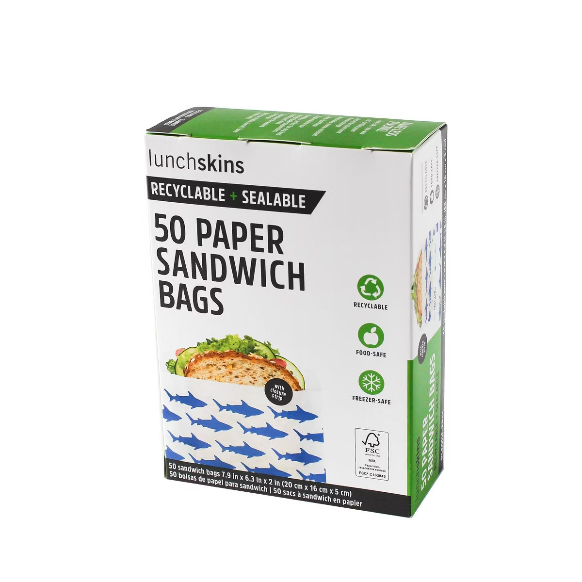 Lunchskins Recyclable & Sealable Paper Sandwich Bags - Shark - 50ct gallery