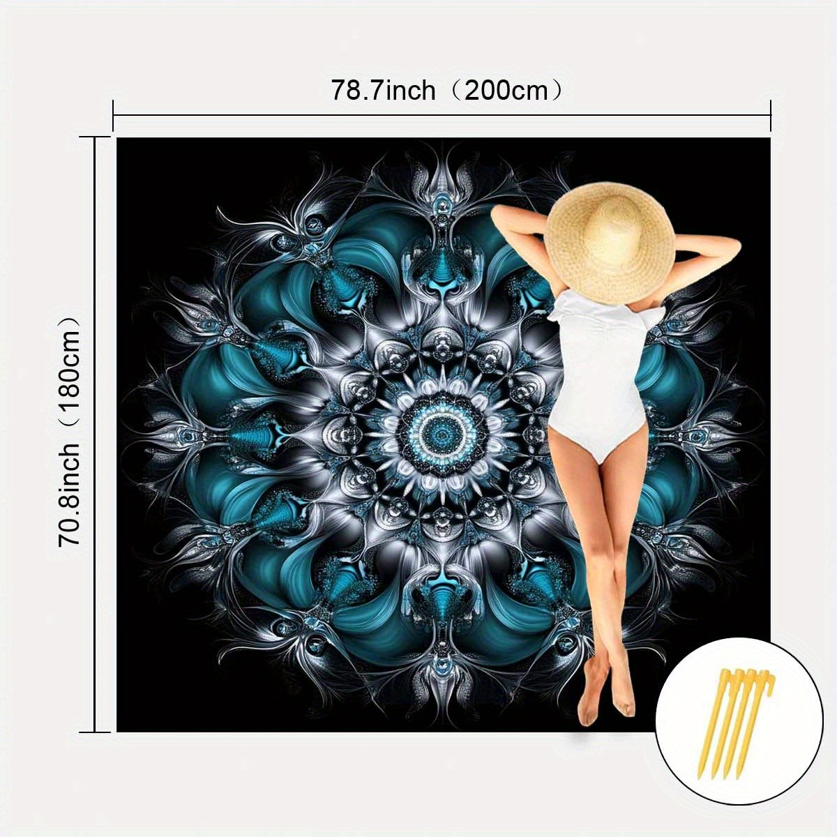 Teal and Silvery Mandala Pattern Printed Oversized Beach Towels Pool Beach Trav gallery