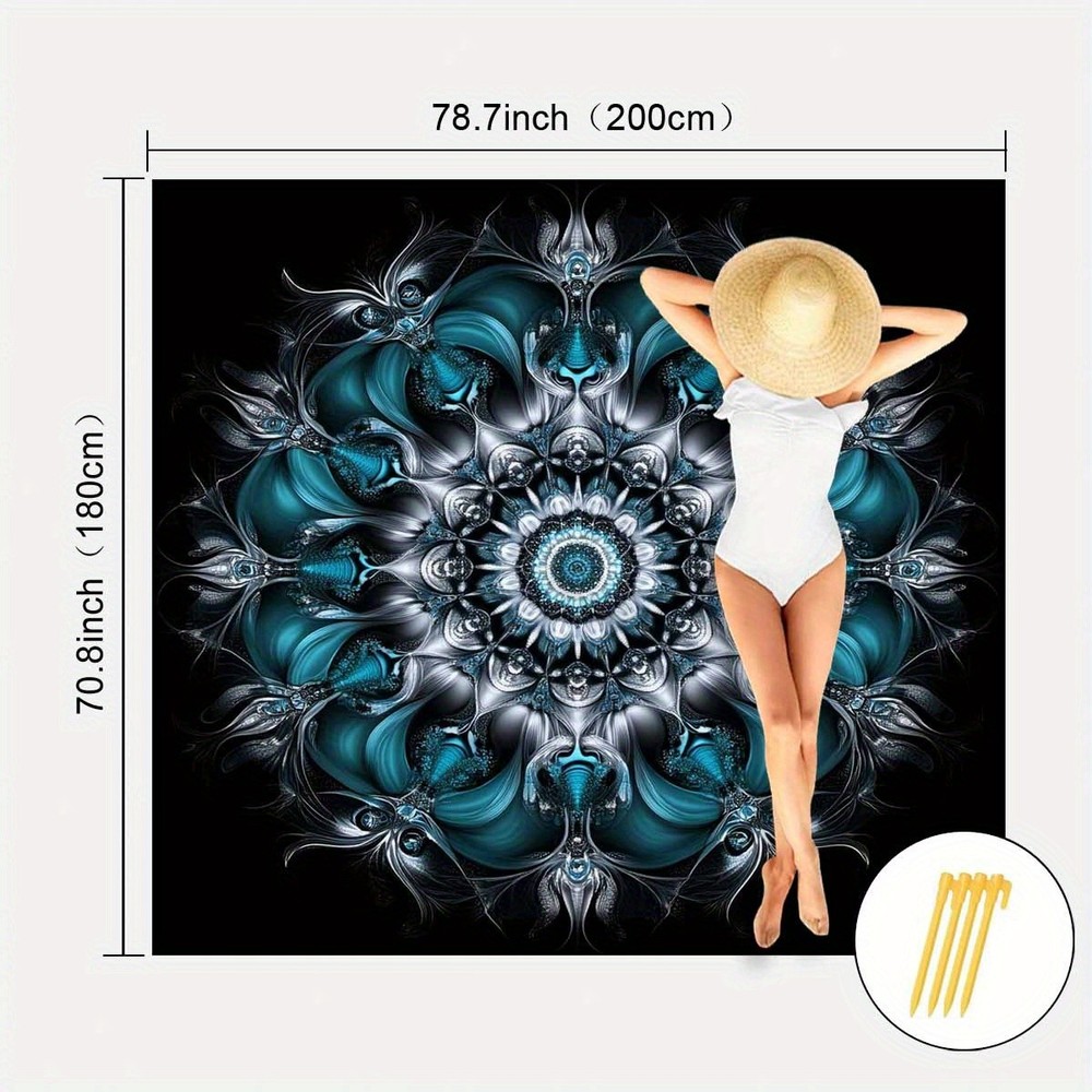 Teal and Silvery Mandala Pattern Printed Oversized Beach Towels Pool Beach Trav