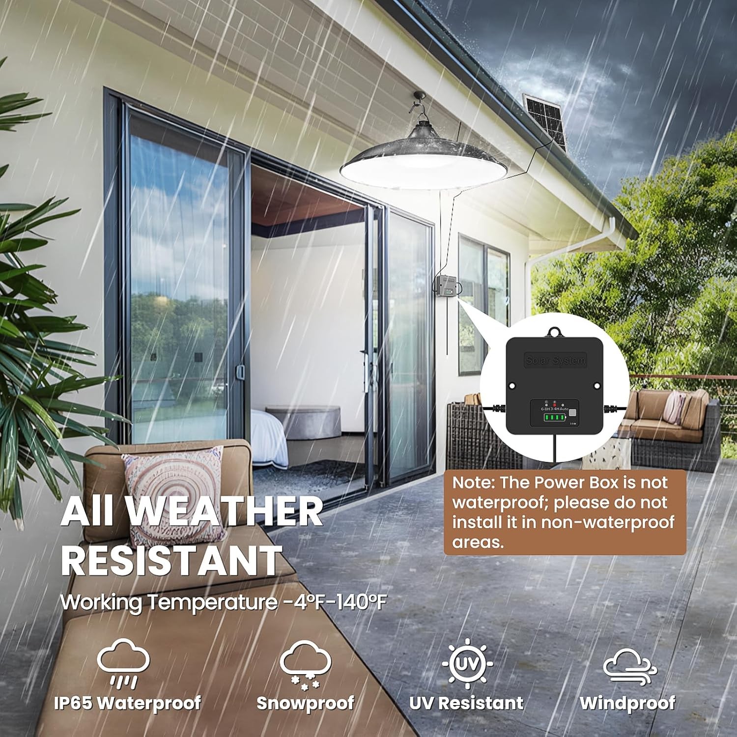 LED Solar Pendant Light Dusk to Dawn Outdoor Indoor Garage Shed Lamp 3 Modes gallery