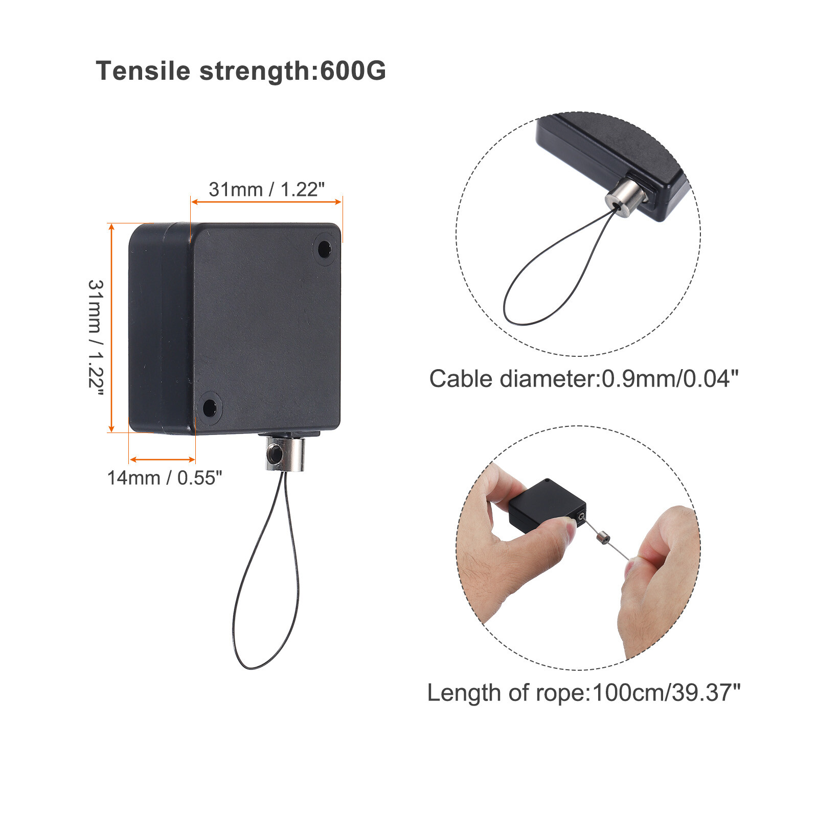 4Set Retractable Cable Lock with Double-Sided Adhesive 600g Black gallery