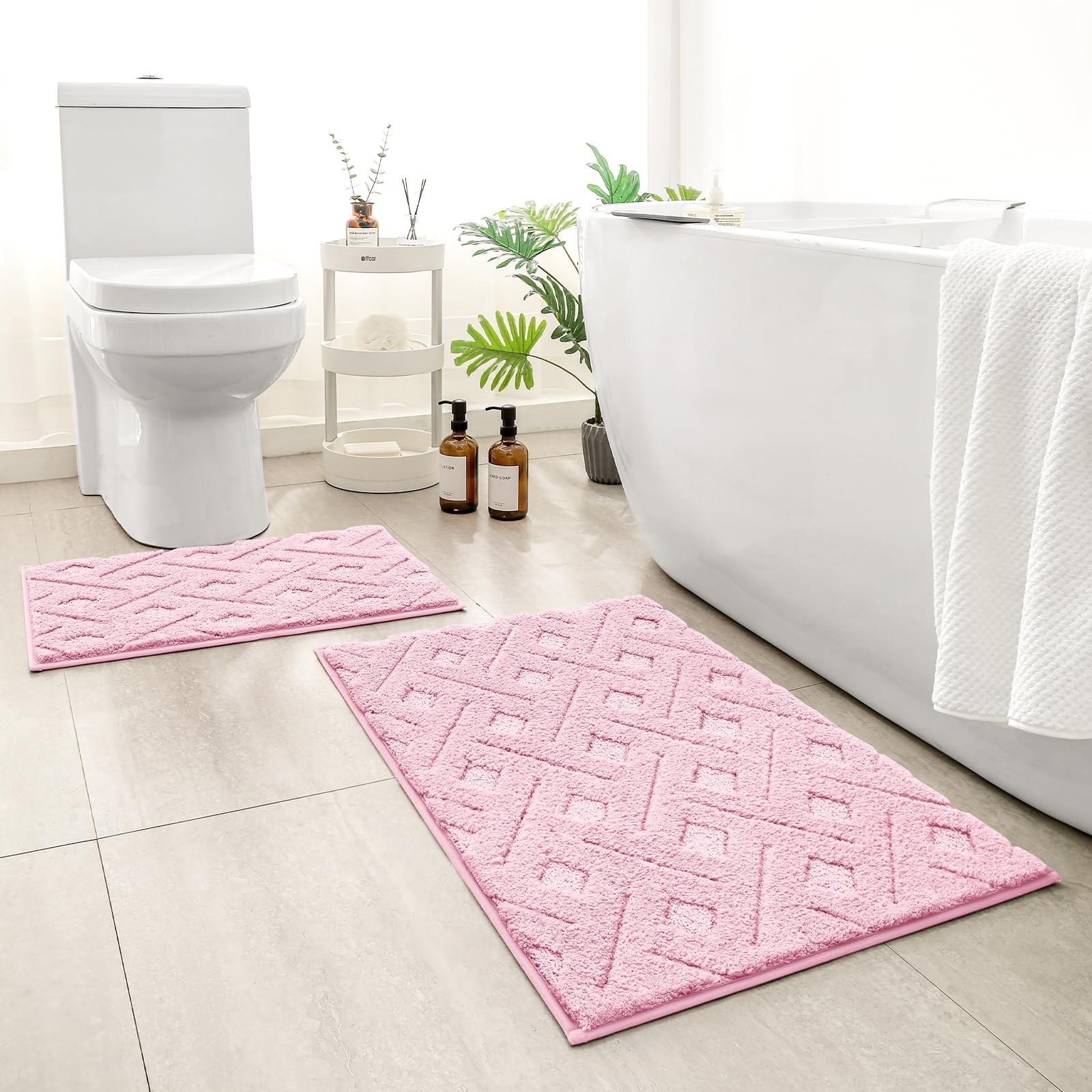 Light Pink Bathroom Rug Set 2 PCS Soft Microfiber Bath Mats 20x32/16x24 Inch gallery