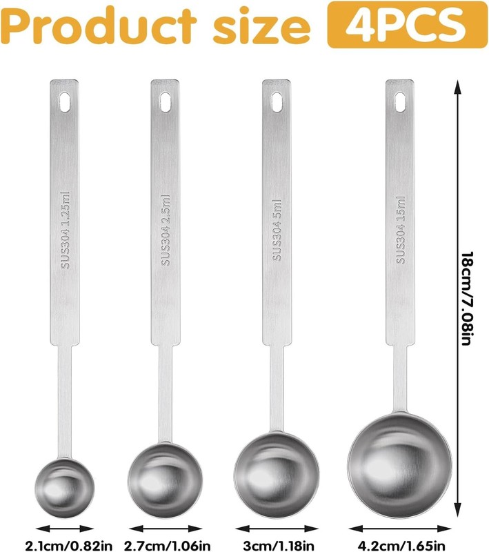 4Pcs Long Handle Measuring Spoons Set, 7 Inches Stainl Steel Measuring gallery