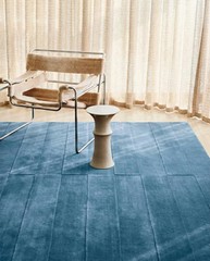 Hand Tufted Wool Rug Solid Sky Blue Stripped High low pile Area Rug living room