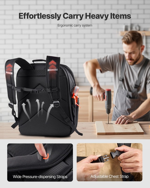 VEVOR Tool Backpack 45 Pockets Tear-resistant Jobsite Backpack for Electrician gallery