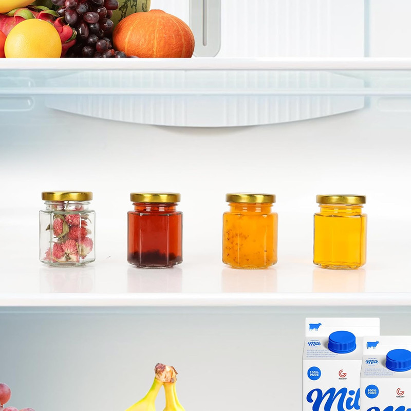 3 Oz Honey Jars,30 Pack Hexagonal Glass Jars with Gold Lids,90Ml Small Canning J gallery