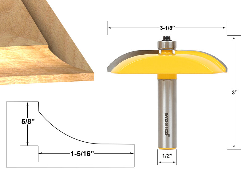 3-1/8" Diameter Cove Raised Panel Router Bit - 1/2" Shank - Yonico 12133 gallery