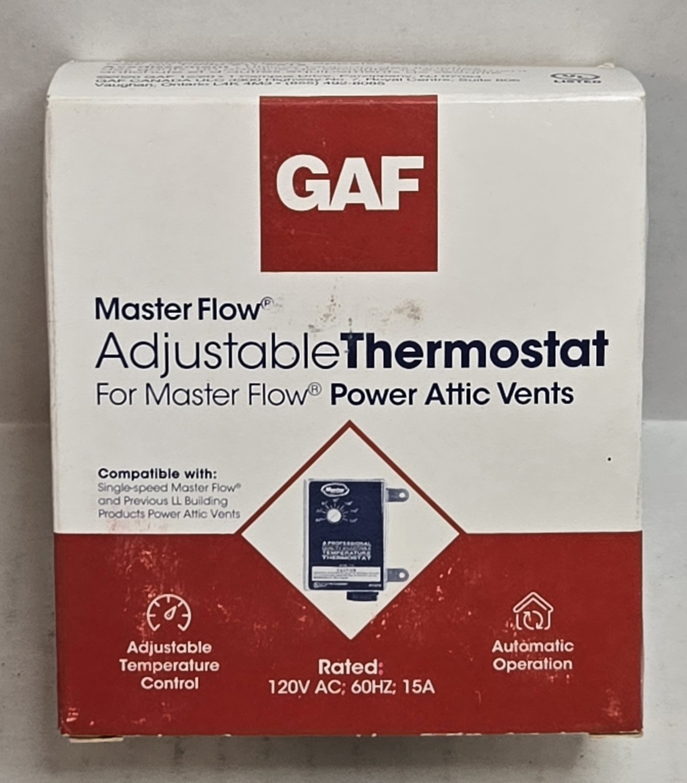 GAF Master Flow PT-6 Adjustable Thermostat For Power Attic Vents- New In Box gallery