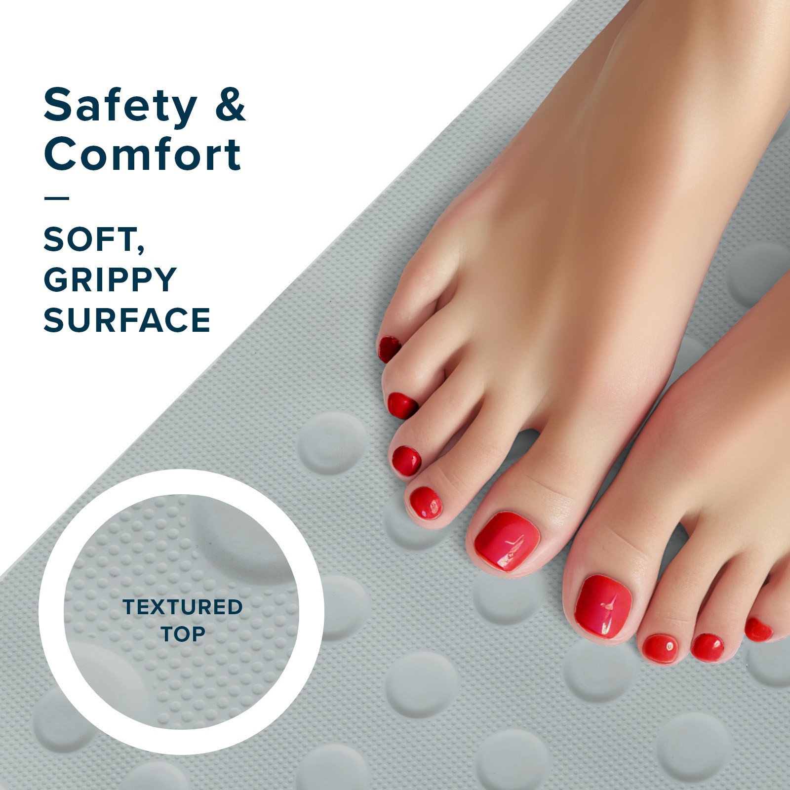Extra Long Rubber Bath Safety Mat: Gray In-Tub Suction Cup Mat gallery