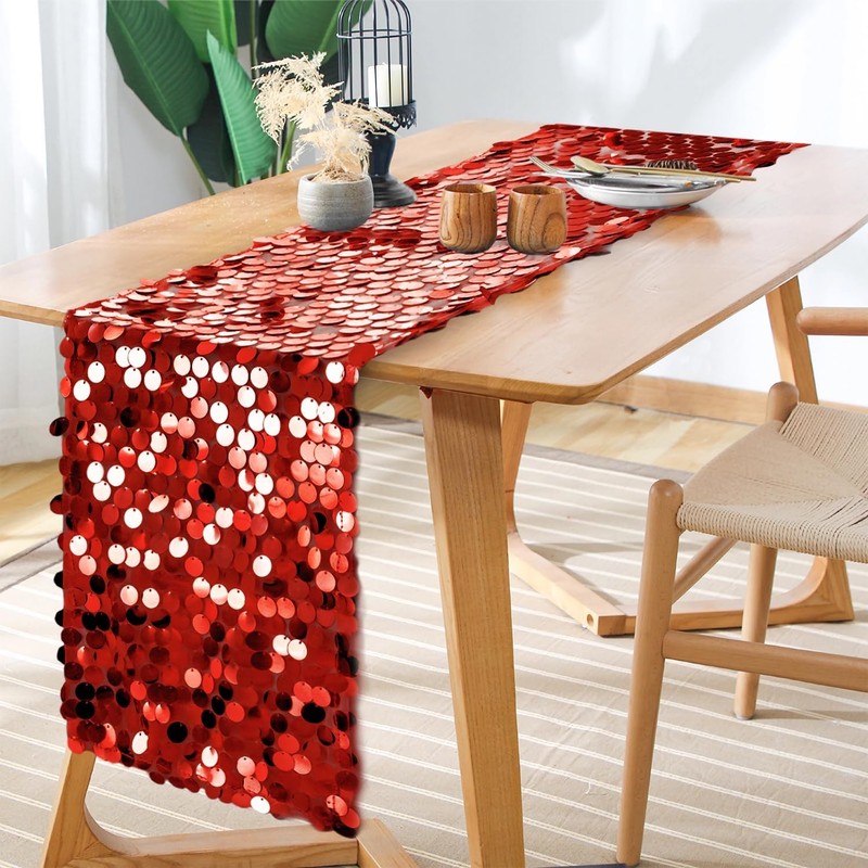 12 x 108 Inch Red Sequin Table Runner Glitter Rectangle Big Sequin Table Runner gallery