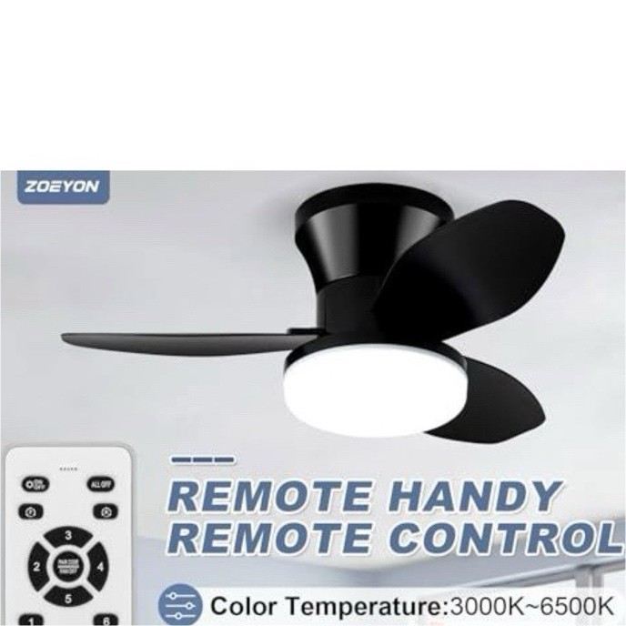 ZOEYON 26" Black Ceiling Fan LED Light Remote 6 Speeds 3000K-6500K Dimmable gallery