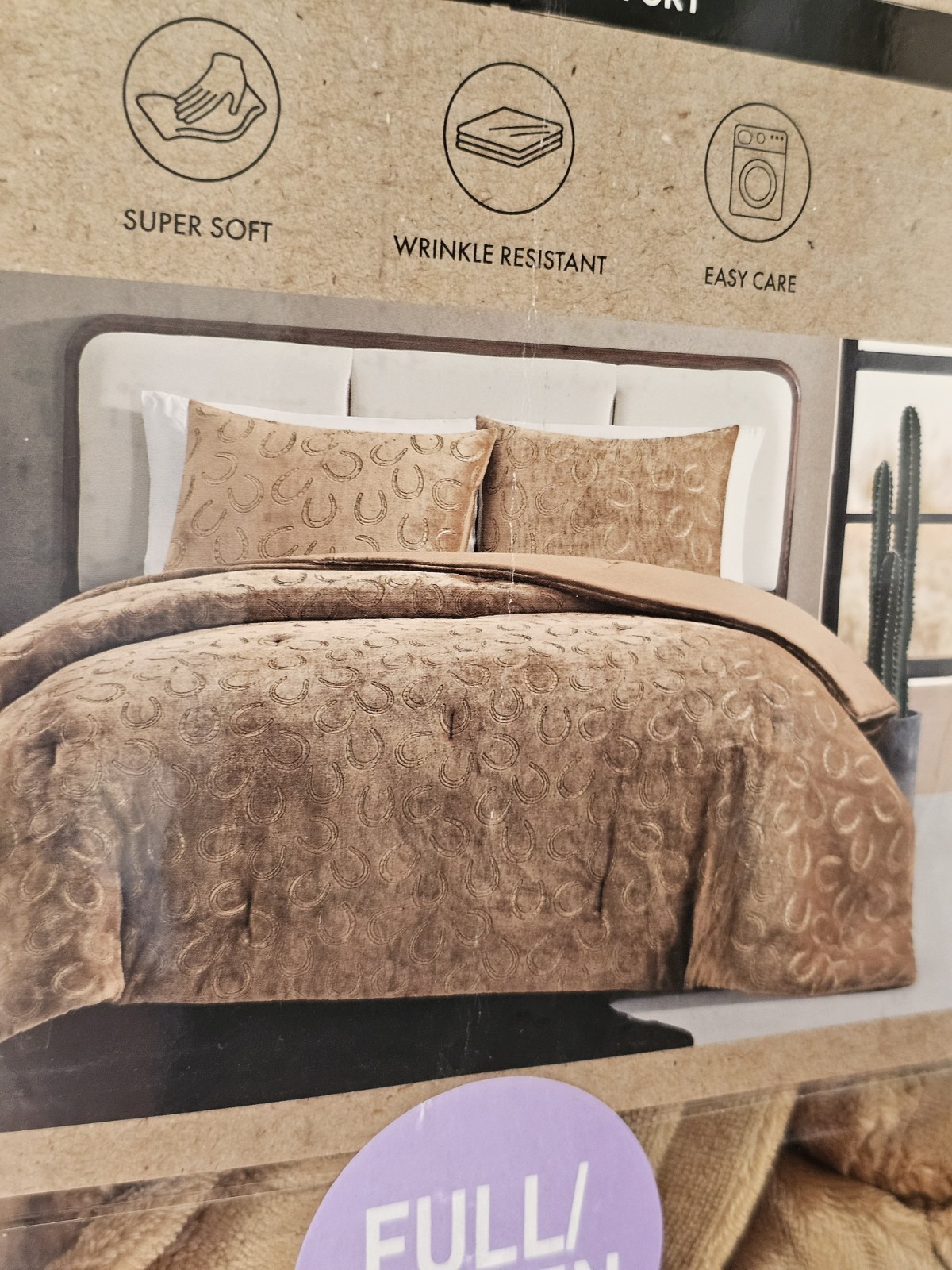 Wrangler Plush Full/Queen Comforter Set 3Pc Beige Horseshoe 90x90 viral gallery