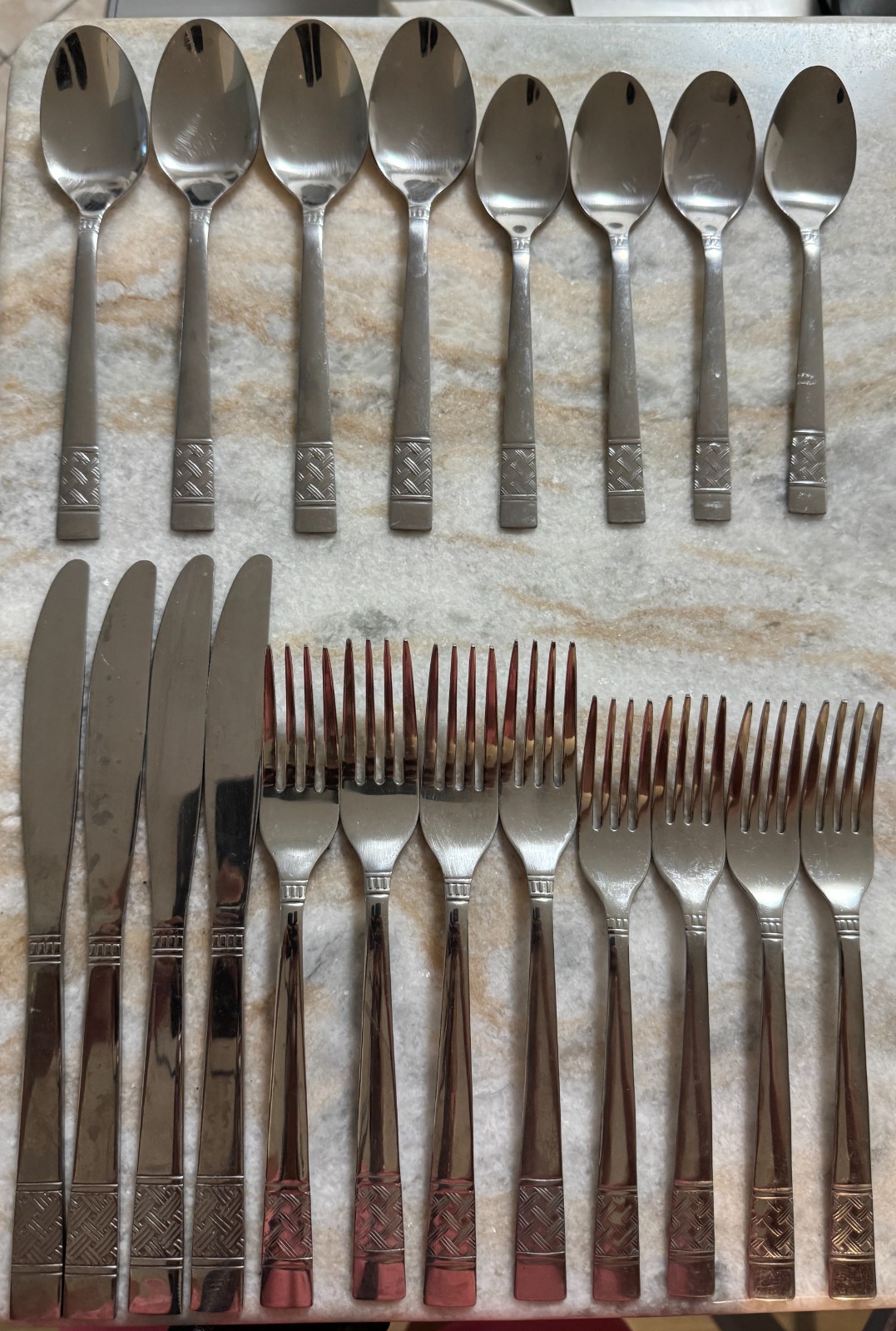 Pierremont Stainless by Mainstays Glossy, Basketweave Band 20pc set gallery