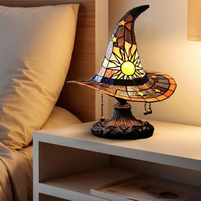 Stained 3D Witch Hat Lamp Resin Creative Retro Led Night Light Desk Lamp gallery
