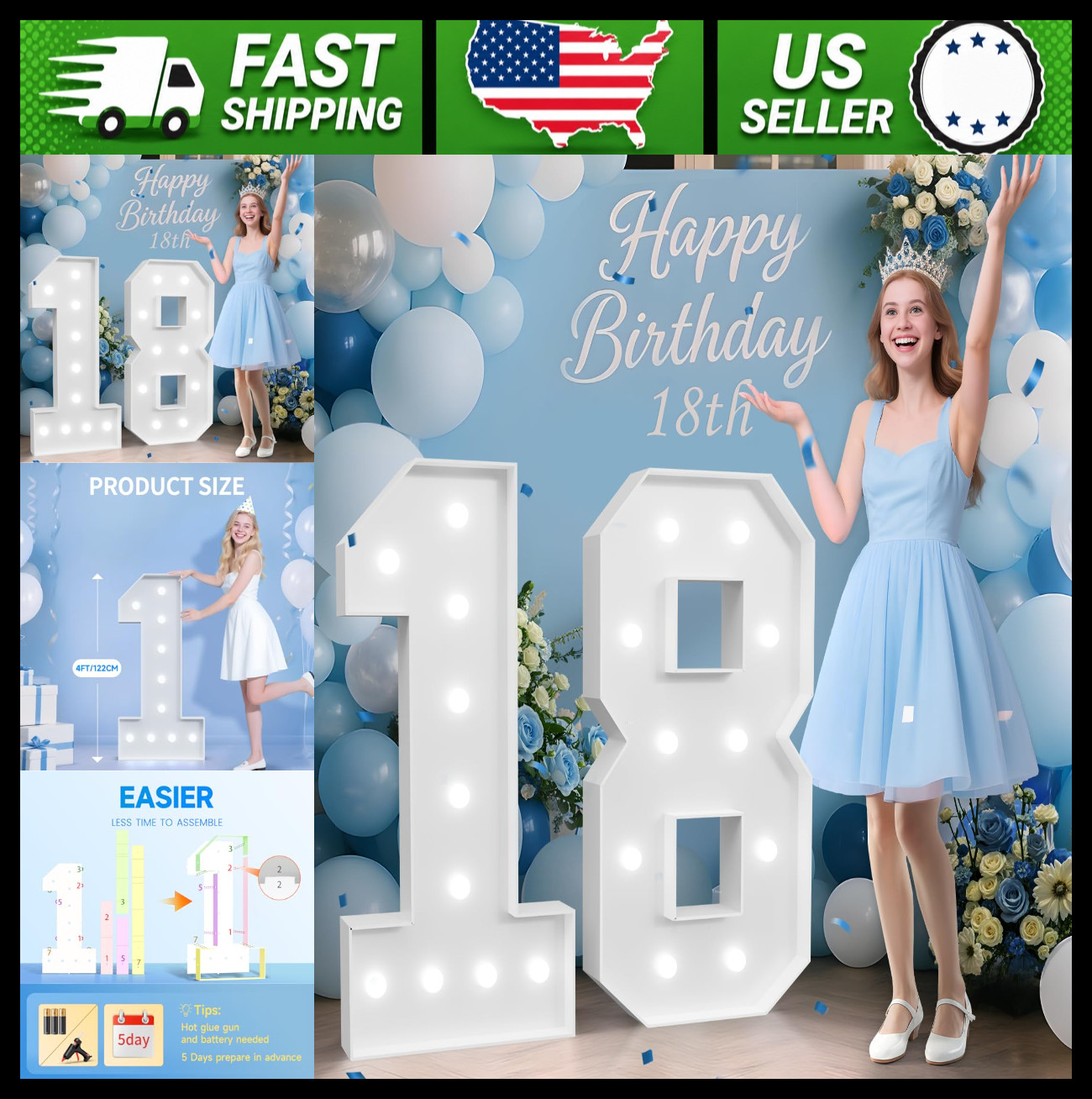 18 Light Up Marquee Number Sign for 18th Birthday Party Decor gallery