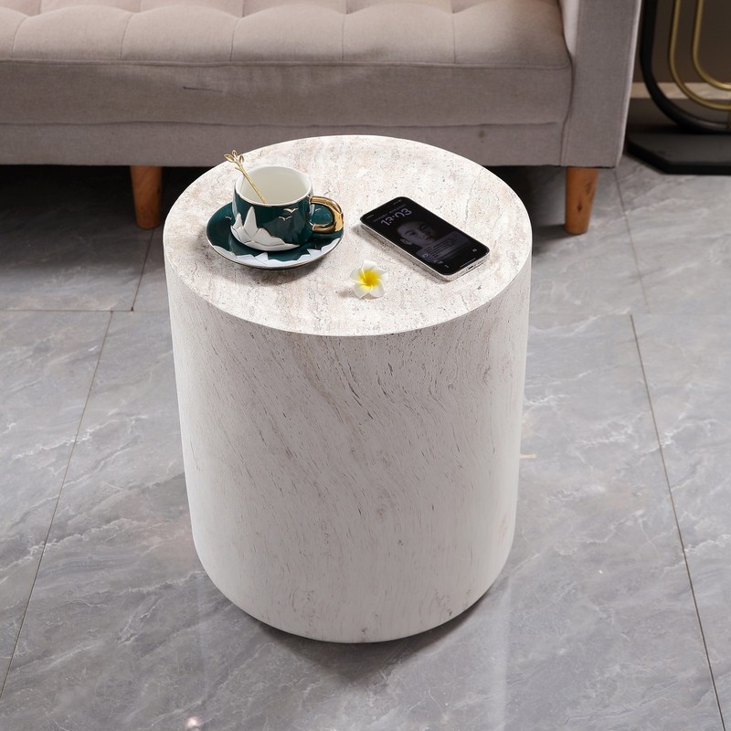 Magnesium Oxide Side Table 15.75" Round, Sturdy & Waterproof, Light Travertine gallery