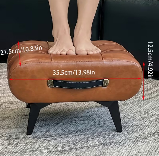 Leather Footstool Ottoman Padded Small Low Stool Table Shoe Seat with Handle gallery