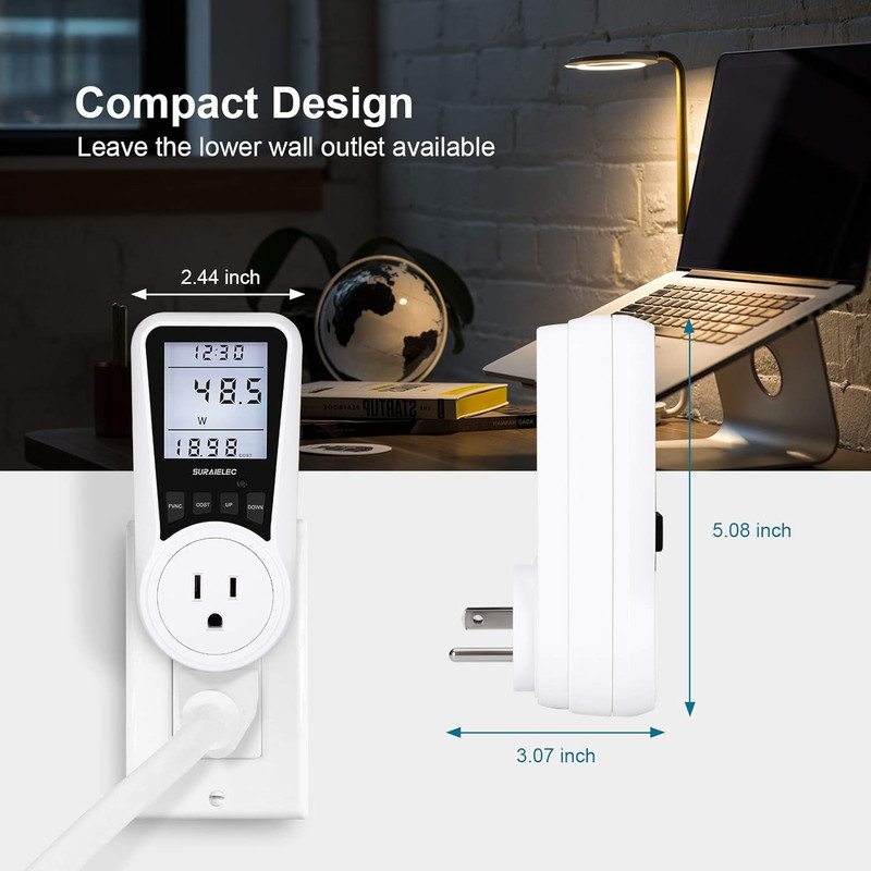 Watt Meter, Plug-In Socket Power Meter, Auto Cost Calculator, Backlit Large Disp gallery