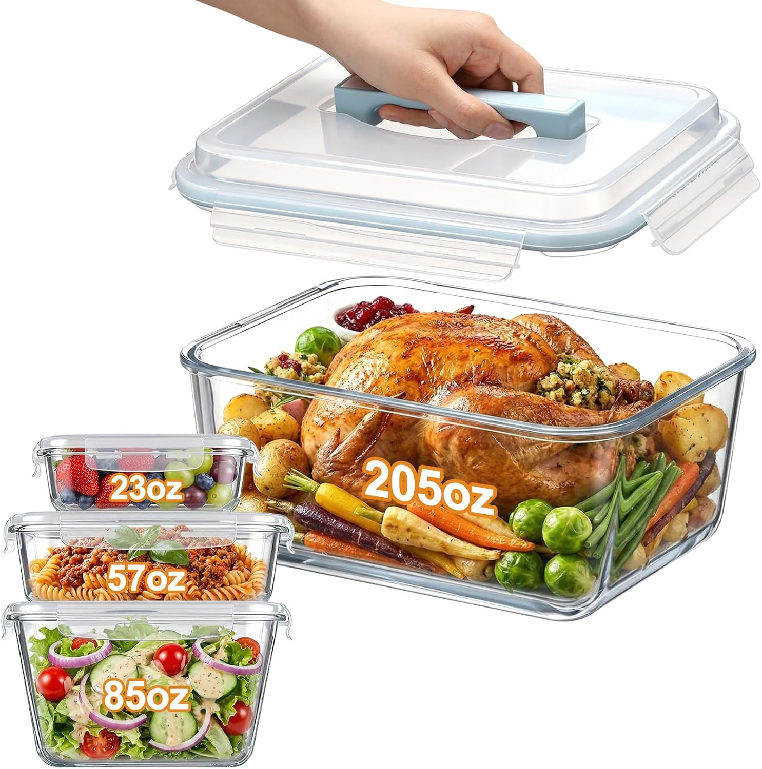 4 Pcs Extra Large Glass Food Storage Container with Airtight Locking Lid 205Oz 8 gallery