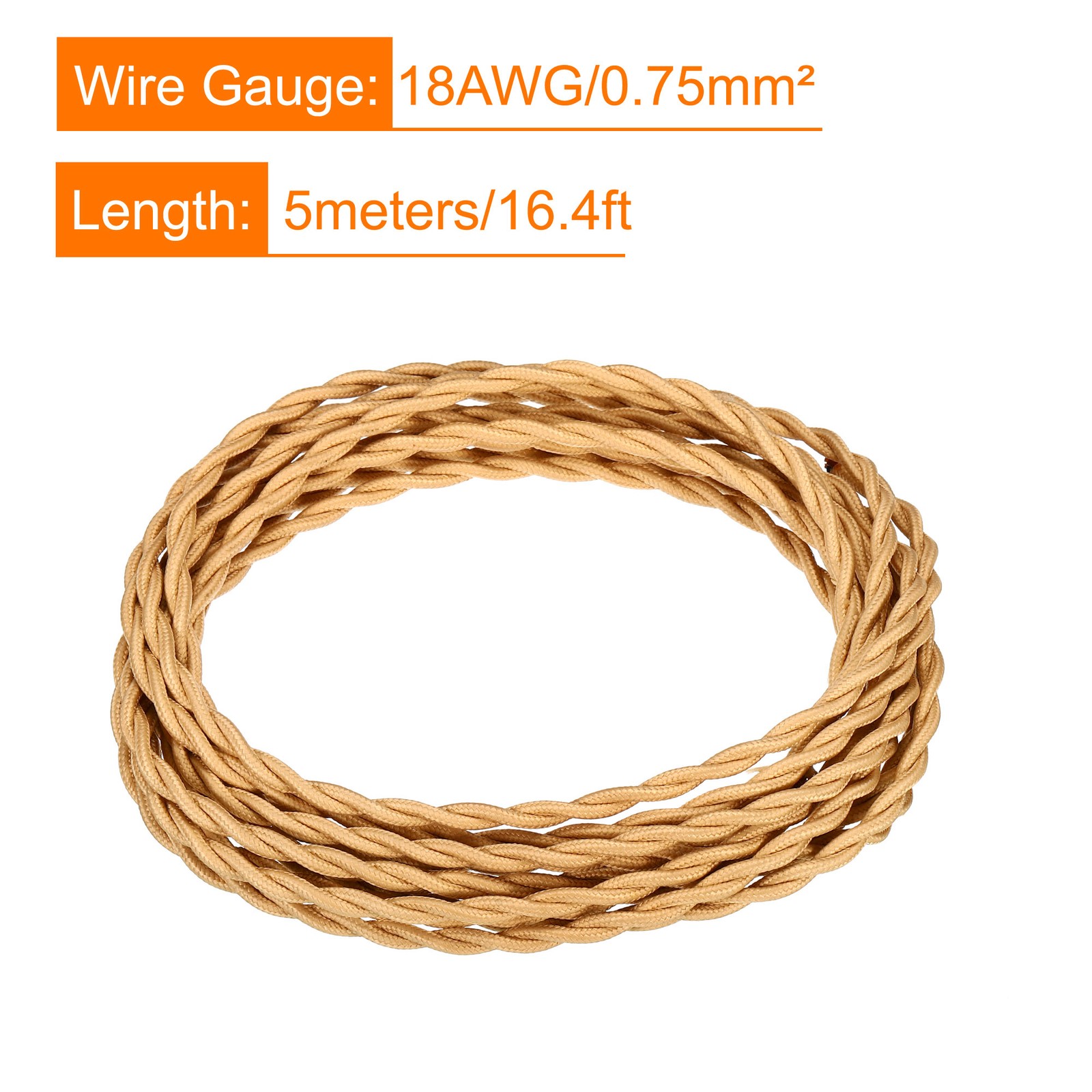 Twisted Cloth Covered Wire 2 Core 18AWG 5m/16.4ft,Electrical Cable,Flaxen gallery