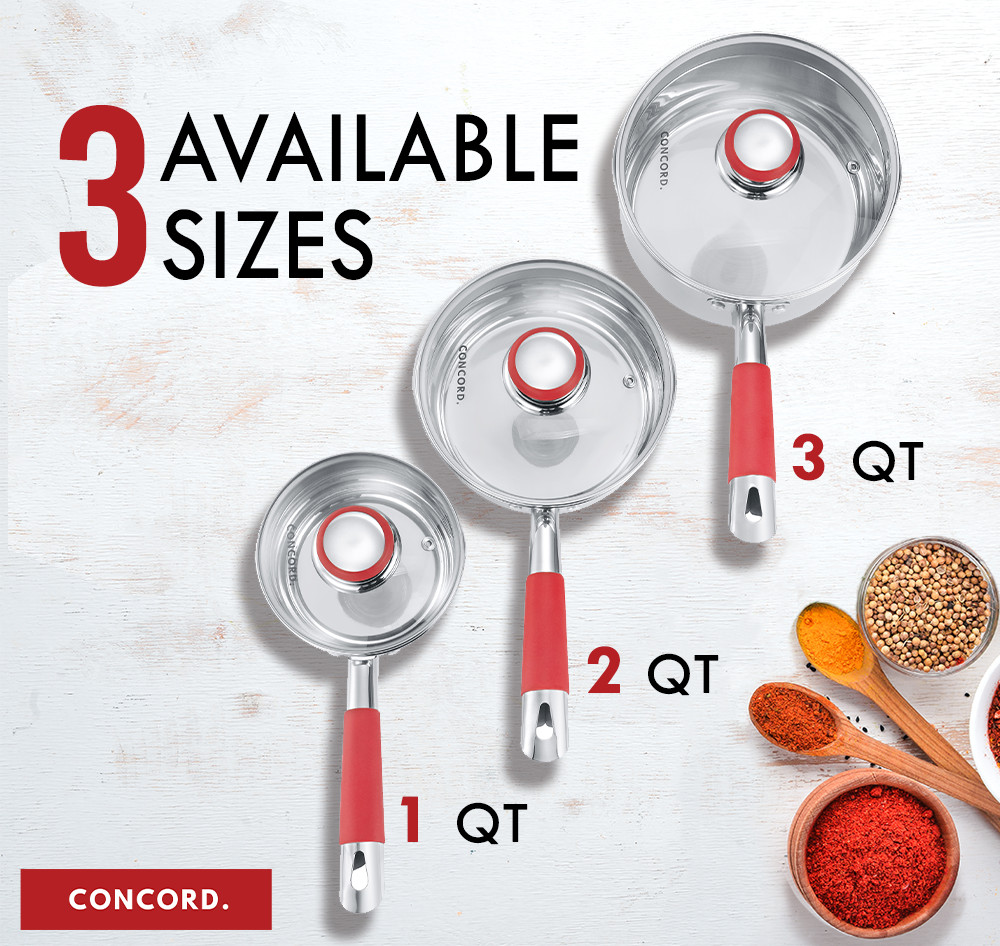 CONCORD Simple Pour Stainless Steel Saucepan with Vented Glass Lid gallery