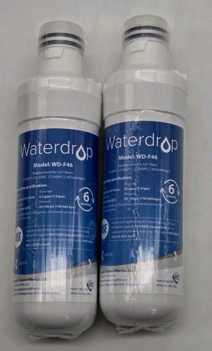 Waterdrop Model WD-F46 Refrigerator Water Filter Replacement New Sealed Lot Of 2 gallery