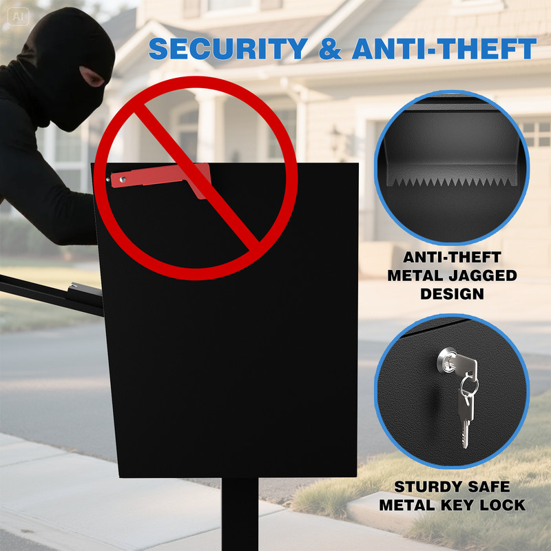 Curbside Locking Mailbox for Packages, Street Large Mailbox Post Mount - Black gallery