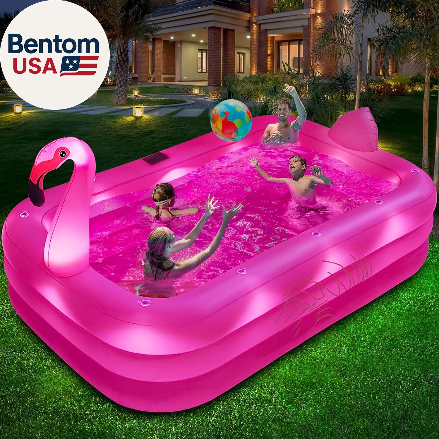 Inflatable Pool with Lights, Solar Flamingo Swimming Pool for Kids,Adults Inflat gallery