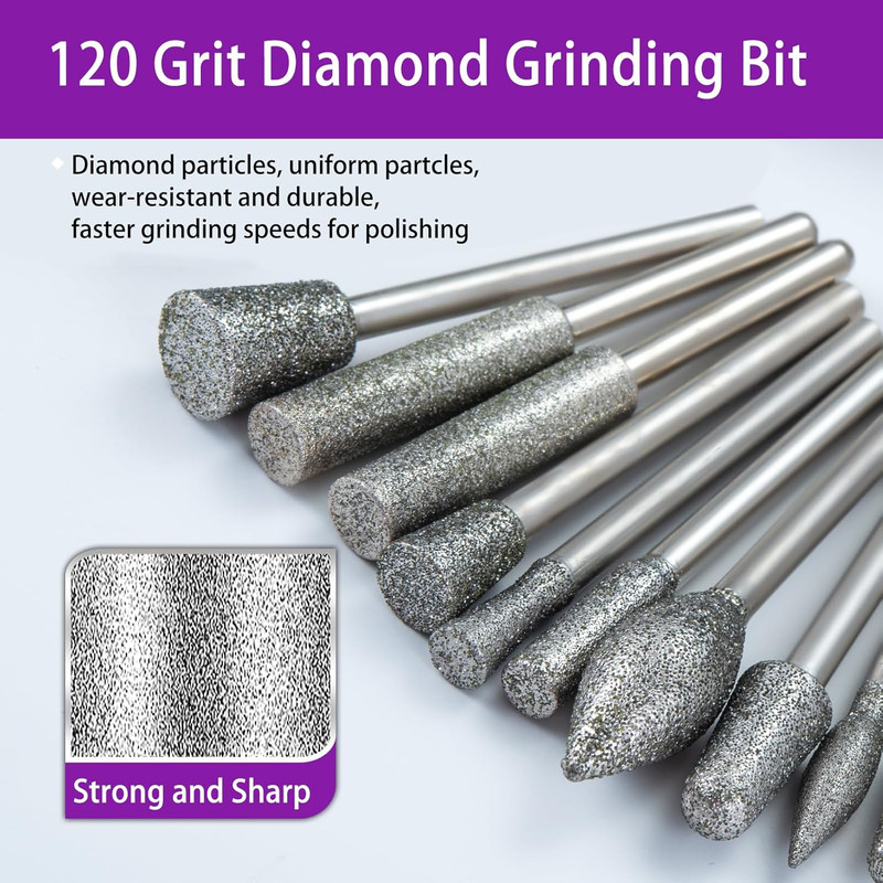 Diamond Grinding Bit Set for Dremel - 52Pcs Polishing Kit for Stone & Glass gallery