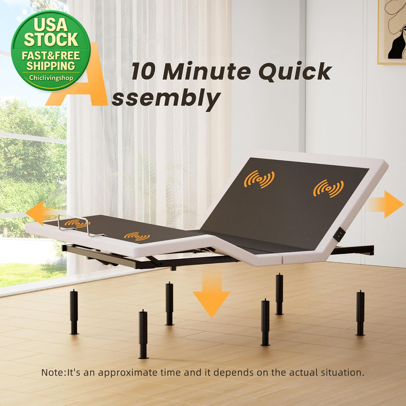 Electric Queen Adjustable Bed Frame Wireless Remote Head Foot Incline USB Light gallery