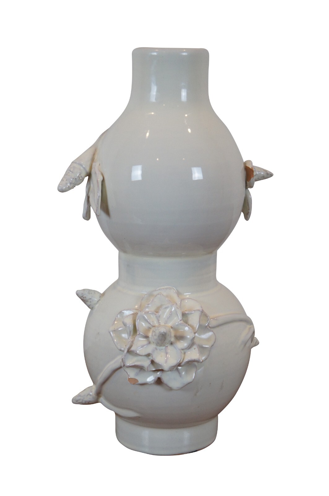Global Views Ceramic Lotus Double Gourd Vase Blanc De Chine White Floral Italy gallery