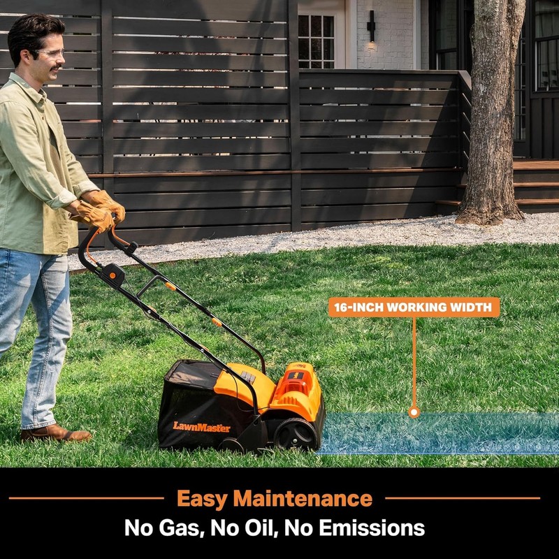 LawnMaster CLGVB4816 48V 16" Brushless Cordless Dethatcher Scarifier 2-in-1w/Bag gallery