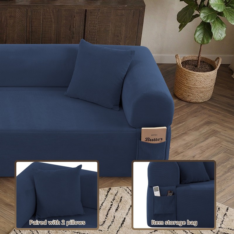 Convertible Sofa Bed ,Boneless Couch Corduroy Futon Sleeper Couch with 2 Pillows gallery