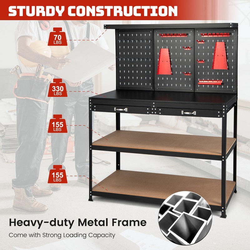 48 Inches Workbench Multipurpose Garage Worktable Tool Organizer with Pegboard gallery