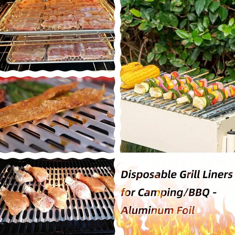 10 Pack Disposable Grill Toppers, 12" x 20" Aluminum Foil Sheets Heat-Resistant gallery