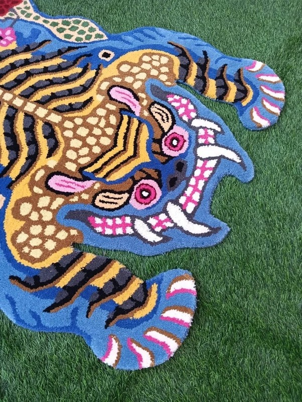 Tiger Rug Irregular Shape Hand Rug Wool Tiger Print Boho Tufted Bathroom Rug gallery