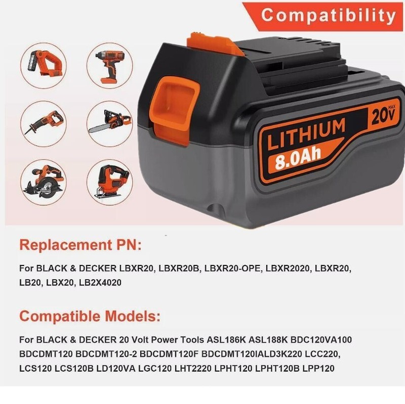 Packs Replace FOR Black and Decker 20Volt Battery/Charger 8,0Ah LBXR20 LB2X4020 gallery